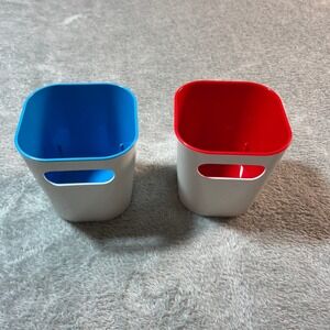 IKEA Pen Holders Desk‎ Organizers White Red Blue Storage Bins Set of 2